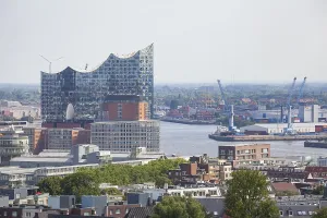 Elbe Philharmonic Hall with harbour and Elbe
