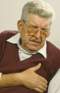 Elderly man with pain, heart pain, heart attack