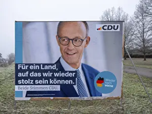 Election poster of the CDU for the Bundestag election on 23 February 2025 with a portrait of the chancellor candidate