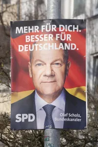 Election poster of the SPD party for the 2025 federal election with chancellor candidate Olaf Scholz