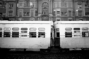 Electric tram at Chowringhee Calcutta Kolkata West Bengal India Asia 1989