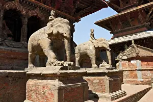 Elephants at the entrance to the temple in Patan