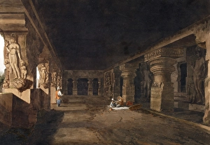 In the Ellora complex, Rameswara is one of the largest temples built in the later sixth century, India, ca 1880, digitally enhanced reproduction of a 19th-century model, Asia