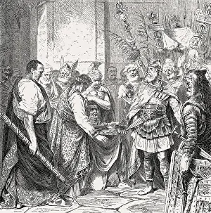 Emperor Flavius Romulus Augustus giving the Crown to Flavius Odoacer