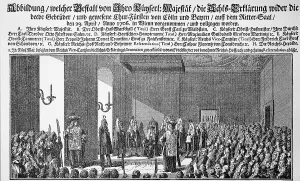 Emperor Joseph I declares imperial oath against the Electors Joseph Clemens of Cologne and Max Emanuel of Bavaria