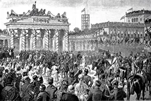 The emperor is welcomed by the honorary virgins on its entry into Berlin