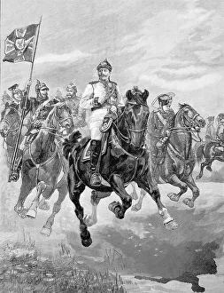 Emperor Wilhelm II on horseback on the manoeuvre field