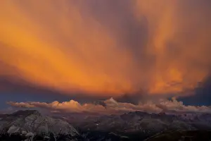 Engadine mountains with cloudy sky at sunset