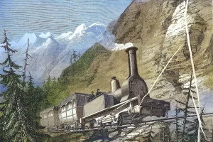 Engine driver on the locomotive on the Mont-Cenis railway