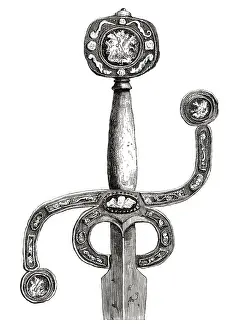 English sword, circa 1580, with very rare flat pommel and curved S-hilt