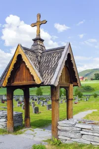 Entrance to the cemetery. Ancient cemetery in the churchyard
