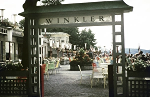 Entrance door to the terrace of Cafe Winkler, Salzburg, Austria, Europe 1960, Europe