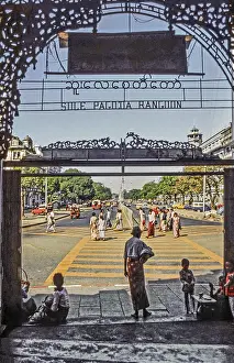 Entrance with lettering to Sule Pagoda