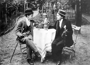 Equality, two women in men's clothing smoking and drinking beer