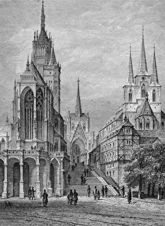 Erfurt Cathedral, Germany, historic illustration