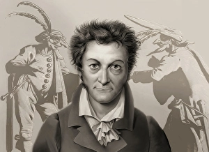Ernst Theodor Amadeus Hoffmann, or E. T. A. Hoffmann, 1776 - 1822, German Romantic author of fantasy and horror, figures from Prinzessin Brambilla, digitally edited after Jacques Callot