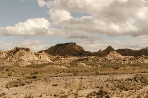 Eroded badlands creating mesas