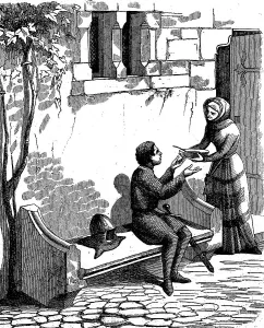 An errant knight in the Middle Ages obtained from a woman a bowl of soup