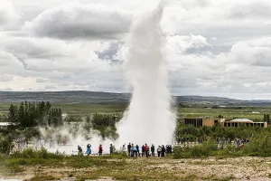 Erupting of Strokkur Geyser in the Haukadalur geothermal area