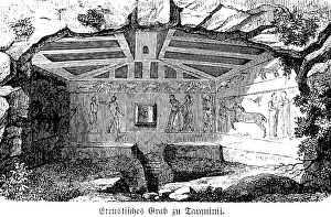 Etruscan tomb at Tarquinia, as Tarquinii under Roman rule, burial chamber decorated with frescoes, important Etruscan archaeological site, UNESCO World Heritage Site, Lazio region, archaeology, history of mankind, Italy
