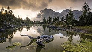 Category Mountain Landscapes Prints: Evening atmosphere at Lake Lago de Limides and Tofana di Rozes