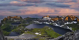 Evening atmosphere, mountain landscape with fjord and lake Krokvatnet