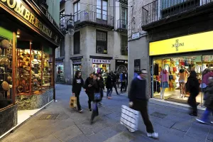 Evening atmosphere, street with shops in the old town