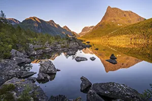 Evening atmosphere, sunset at the lake Innerdalsvatna