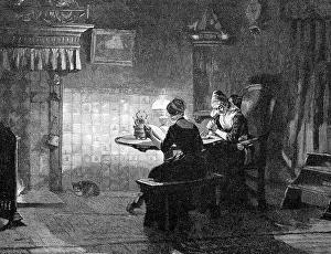Evening devotion in the farmhouse parlour
