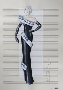 Evening gown, fashion sketch, fashion design