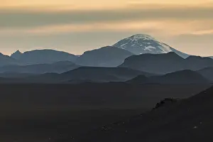 Category Mountain Landscapes Prints: Evening light, mountains and volcanic cone Hekla