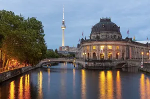 Evening mood, illuminated Bode Museum on the Spree
