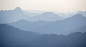Evening mood, silhouettes, dramatic mountain landscape