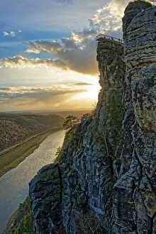 Evening mood, sunset, view to the new Basteiaussicht and the river Elbe