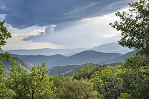 Evening view of the summer mountain landscape of the Cevennes near St