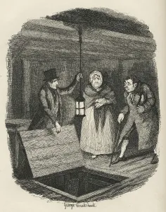 The Evidence destroyed. 19th century illustration from Charles Dickens Oliver Twist