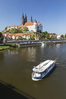 Excursion boat Bosel on the Elbe in front of Albrechtsburg Castle with cathedral