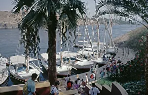 Excursion boats, boat harbour, Aswan, Nile Valley, Egypt, September 1989, vintage, retro, old, historical, Africa