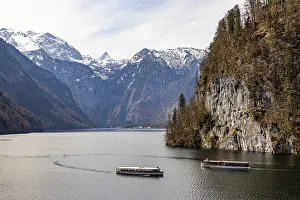 Category Mountain Landscapes Prints: Excursion boats on the Koenigssee