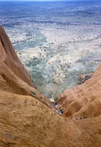 Expedition of the Melbourne Grammar School, Northern Territory, Australia, 1956, view into the eroded waterfall gorge to the land below, Oceania