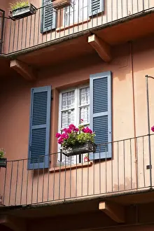 Category Historic EN Prints: Exploring the architectural beauty colorful buildings and the charming window design with blue shutters