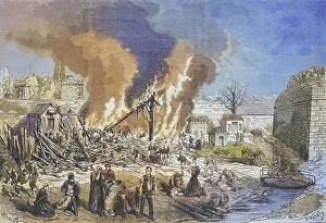 Explosion of the workshop for the manufacture of Chassepot cartridges