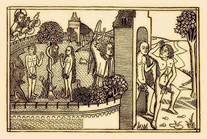 The Expulsion of Adam and Eve, wood engraving