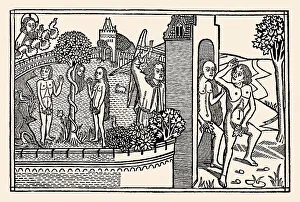The Expulsion of Adam and Eve, wood engraving