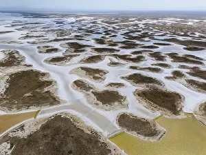 Extensive salt lakes and branched water on a desert-like area