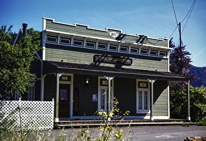 Facade of a building around 1877, The Goldsmith shop store, former saloon, Duncans Mills, Sonoma County, California, USA, 1977, North America