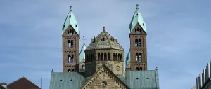 Facade and cobbled square of the famous UNESCO world heritage Speyer Cathedral