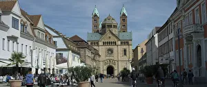 Facade and cobbled square of the famous UNESCO world heritage Speyer Cathedral