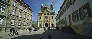 Facade and cobbled square of the famous UNESCO world heritage Speyer Cathedral