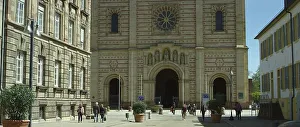 Facade and cobbled square of the famous UNESCO world heritage Speyer Cathedral